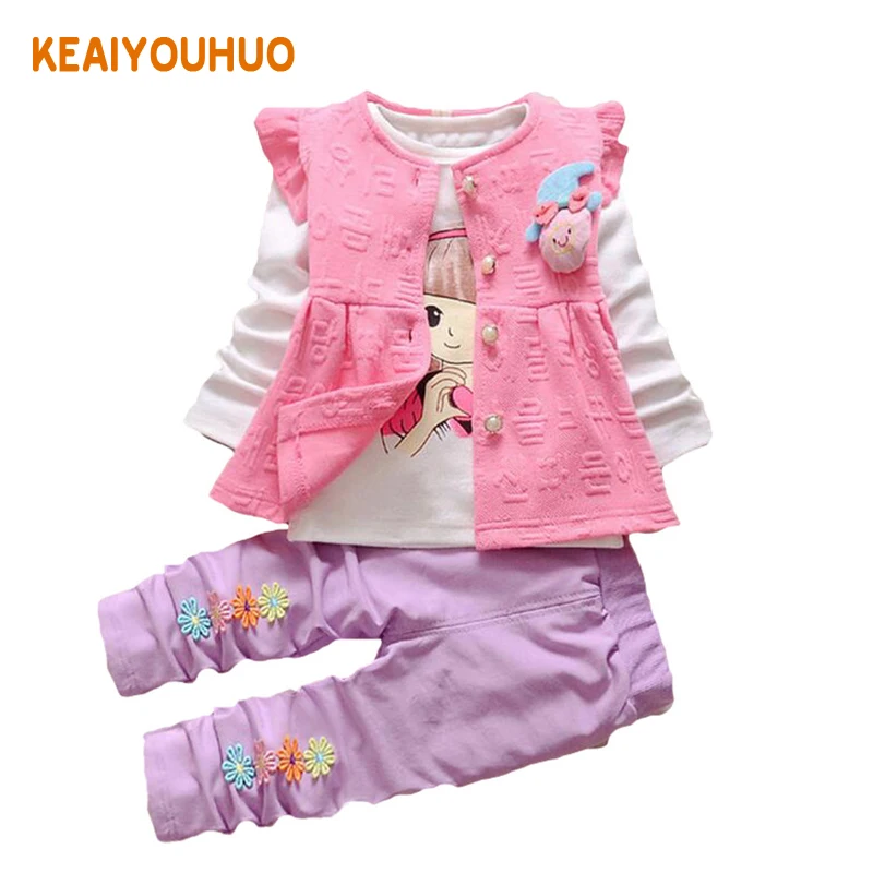 

Spring Autumn Baby Girls Clothes Long Sleeved T-shirt+Coat+Pant 3pcs Outfit Suit Newborn Clothes Kids Infant Girls Clothing
