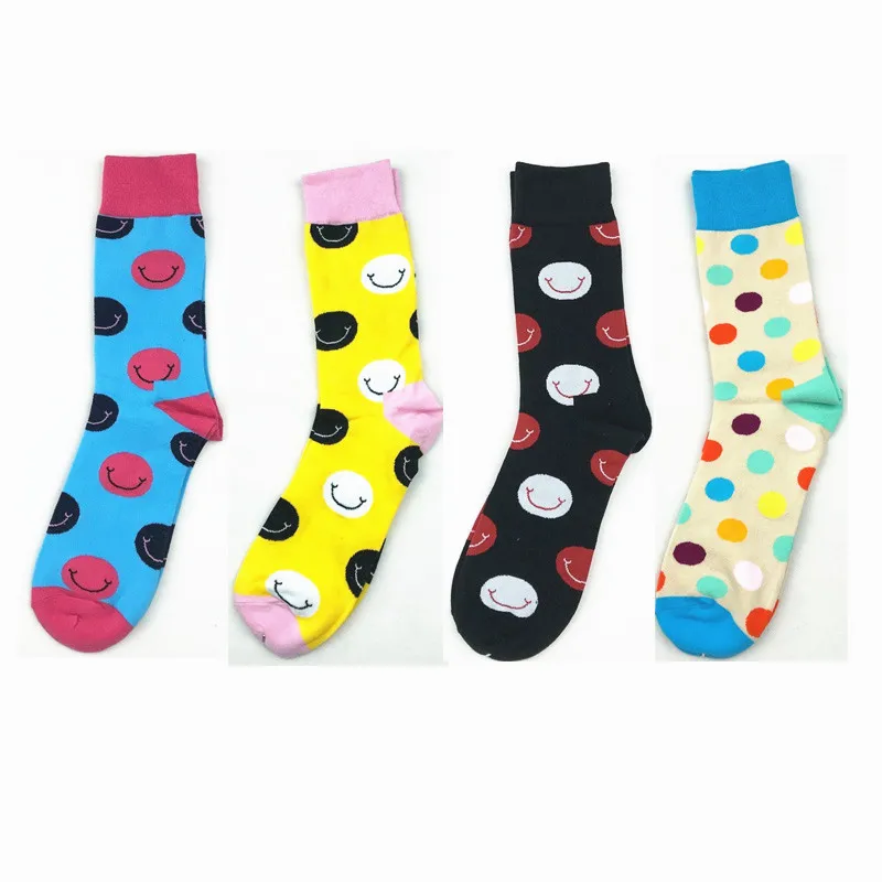 5 пар брендовые качественные Для мужчин s Happy Socks носки унисекс Для женщин красочные точки усмешки носки Для мужчин хлопок Calcetines Happy забавные