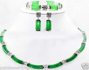 

FREE SHIPPING>>@> Free shipping New Jewelry Green Jade Link Necklace Bracelet earrings set Natural jewelry