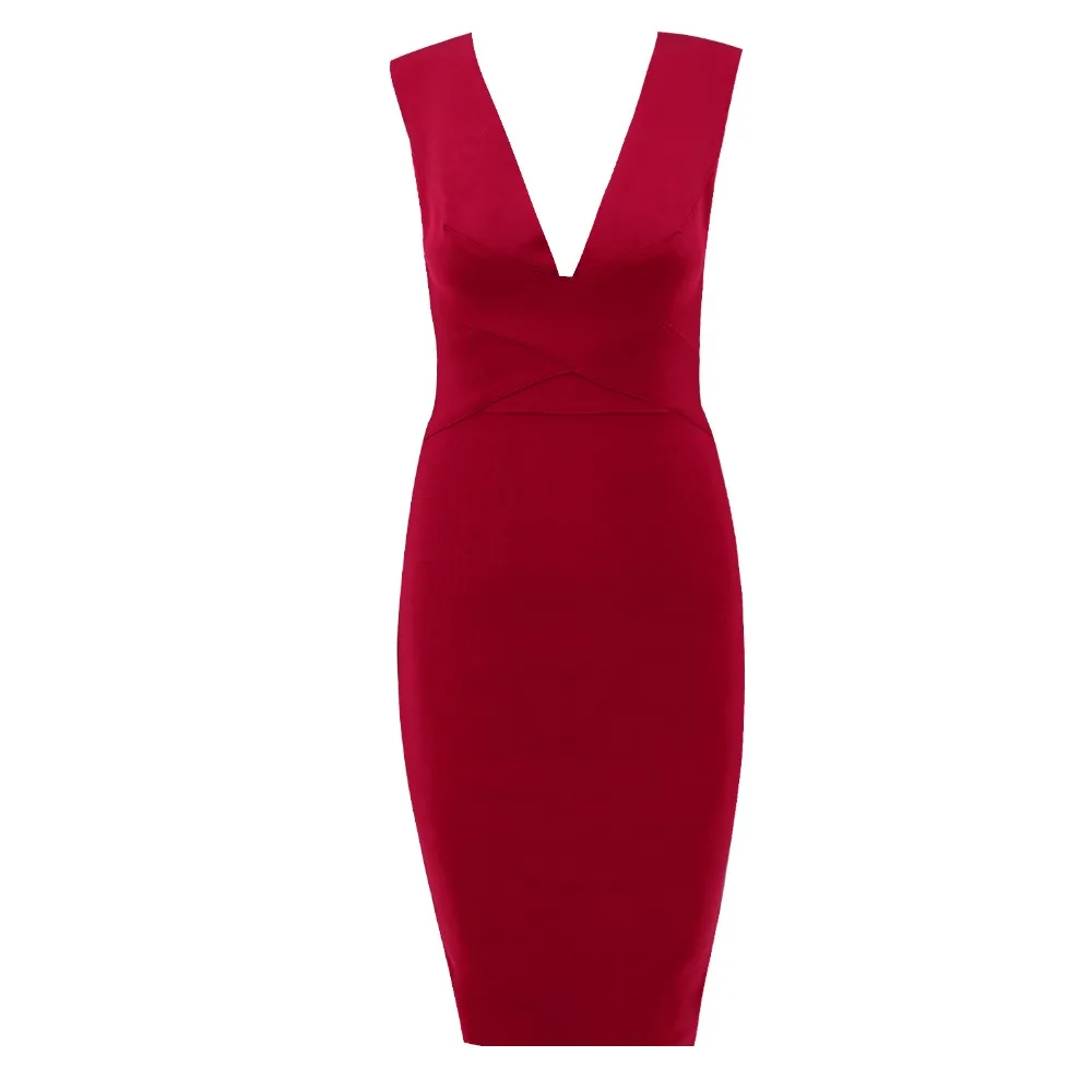 Spring Summer Fashion V Neck Sleeveless Elegant Pencil Dress Women Sexy