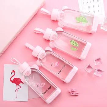 

350ml Cartoon Flamingo Glass Water Bottle with Cloth Protection Cover Tumbler Milk Tea Infuser Gifts for Girls Back to school