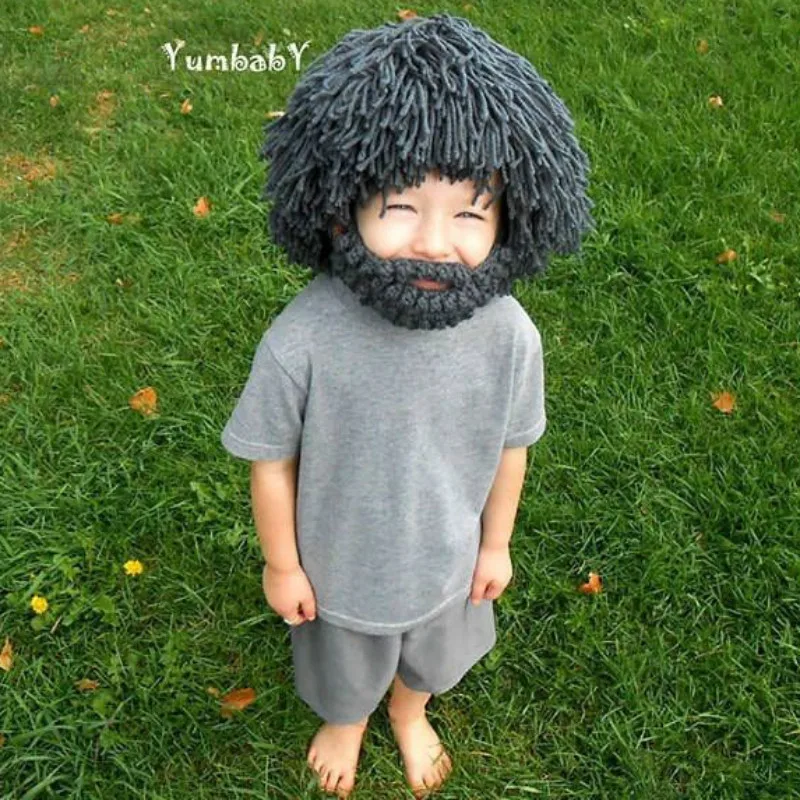 

Kids Knitted Hats Viking Wicing Hats for Winter Baby Wig Hats with Beard Boys Cool Personality Caps Wool Pirates Cosmetic Hats