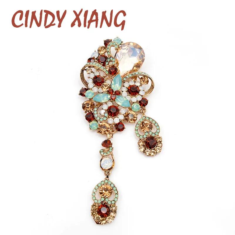 

CINDY XIANG New Full Crystal Large Brooch Vintage Elegant Wedding Brooches For Women Pendant Pins Elegant Accessories Good Gift