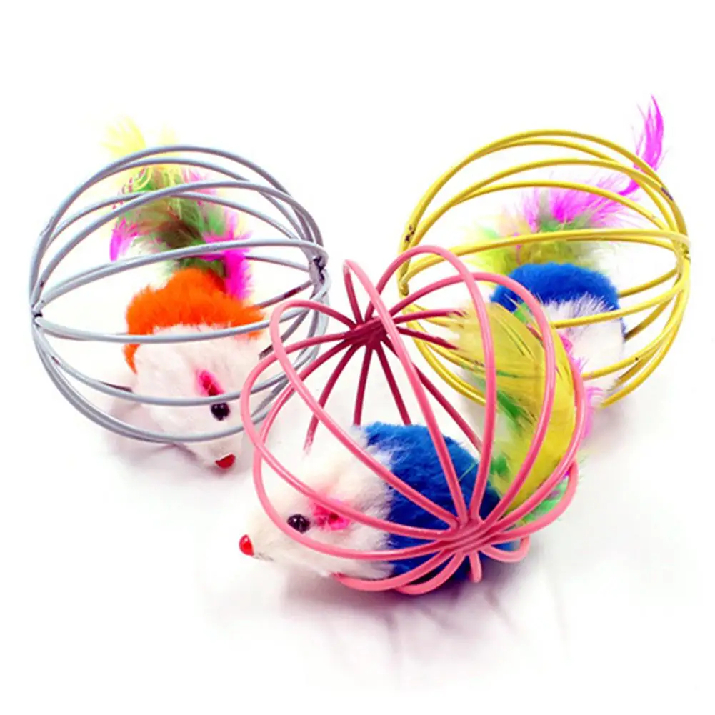 

Small Pet Rabbit Cats Toy Rabbit Fur Mouse In The Cage Toy Teasing Toy For Pet Cats Random Color Dropshipping