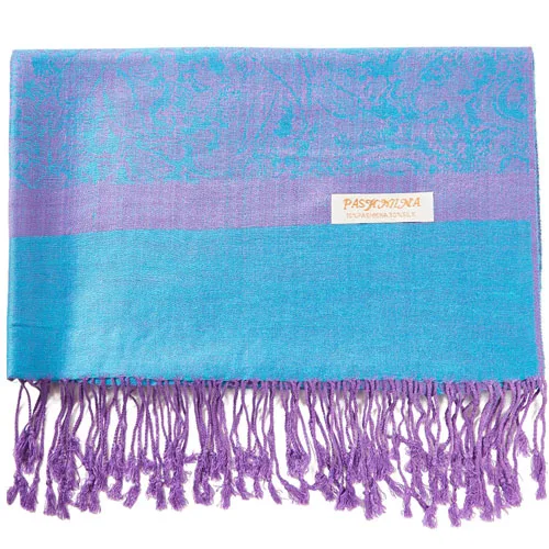 Шарф из пашмины шелковый Пейсли ЖАККАРДОВЫЕ осень основы зима шаль кашемира хиджаб длинные 2 тона мягкие Высокое качество подарочный винный набор - Цвет: 93-Blue Purple