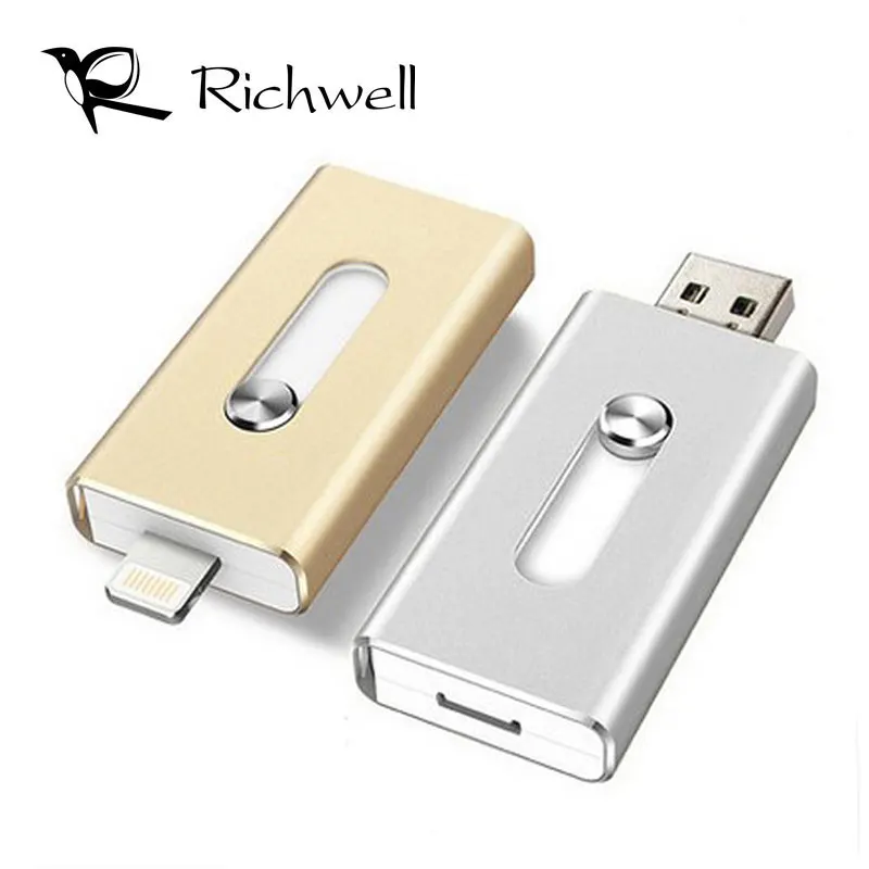 

Richwell OTG USB Flash Drive 8GB 16GB U Disk 32GB 64GB Metal Pendrive 128GB Lightning Memory Stick For iPhone/iPad/Android/PC