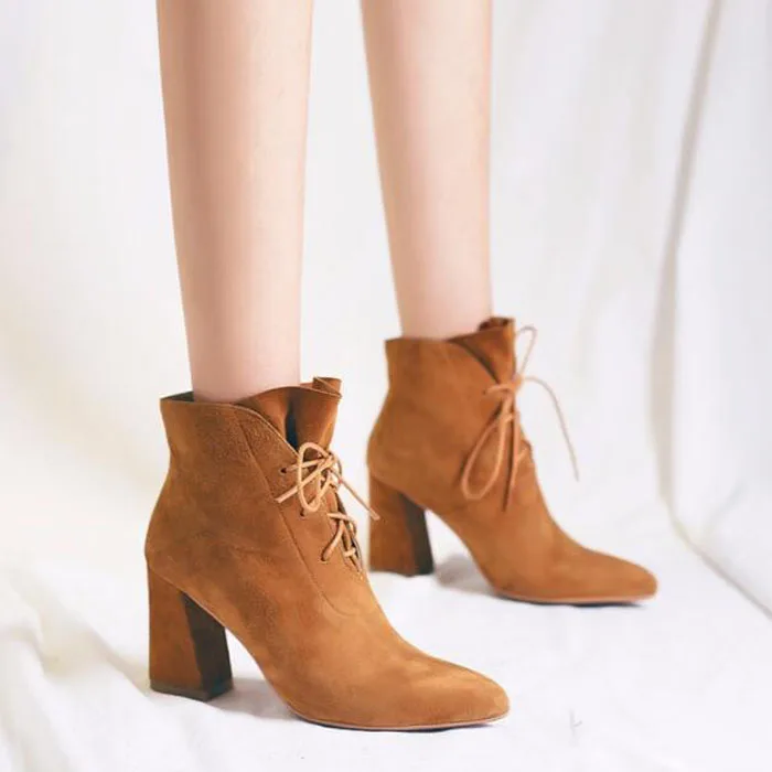 

2018 New Fashion Womens Ankle Boots Lace Up High Heels Autumn Spring Platform Pumps Shoes Lady wo180825