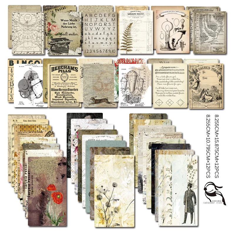 

24 Nostalgic cloth/Single-side Printed Mixed pattern creative papercraft art paper handmade scrapbooking kit set book