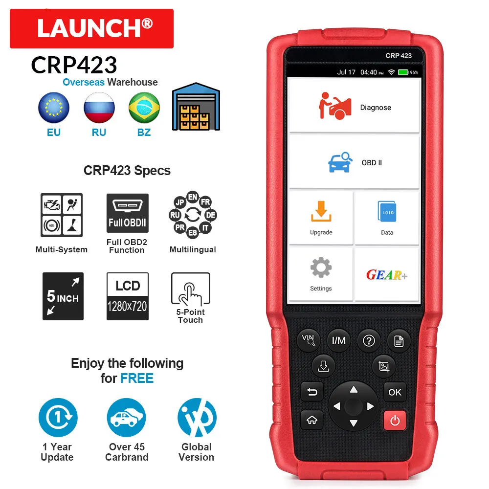 

LAUNCH CRP423 Auto Scanner X431 diagnostic tool support Engine/ABS/Airbag/AT OBD 2 CRP 423 OBD2 Code Reader free update CRP123