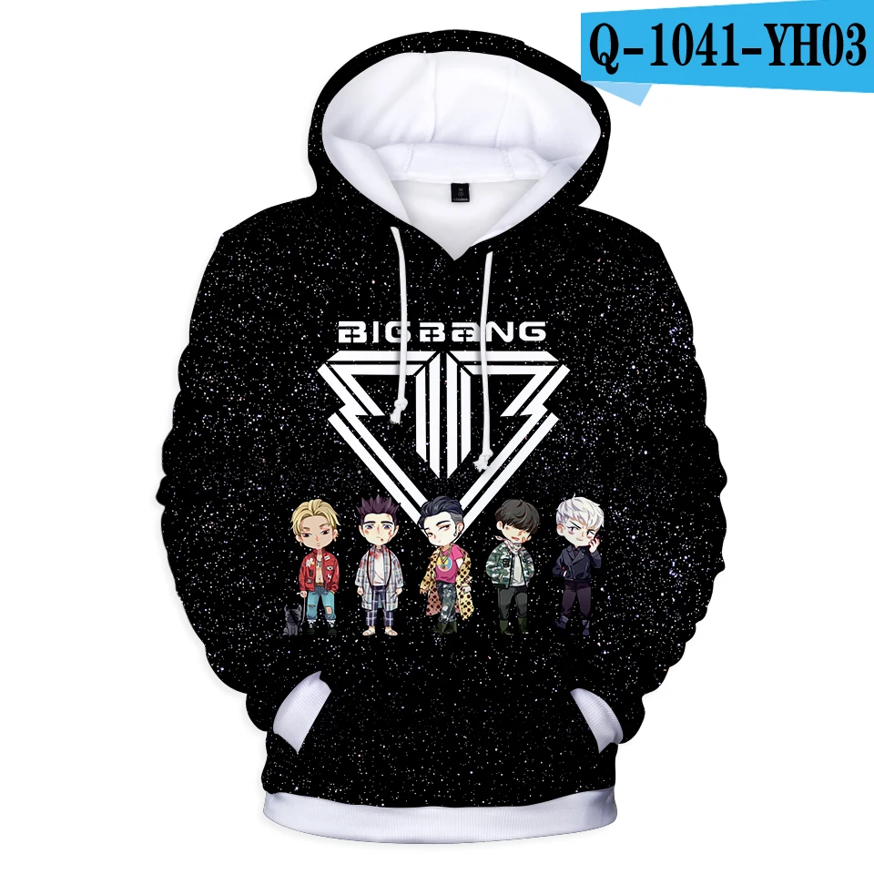 harajuku 3D BIGBANG KPOP толстовки кофты для женщин мужчин одежда с длинным рукавом капюшоном хип хоп топы корректирующие плюс размеры - Цвет: Черный