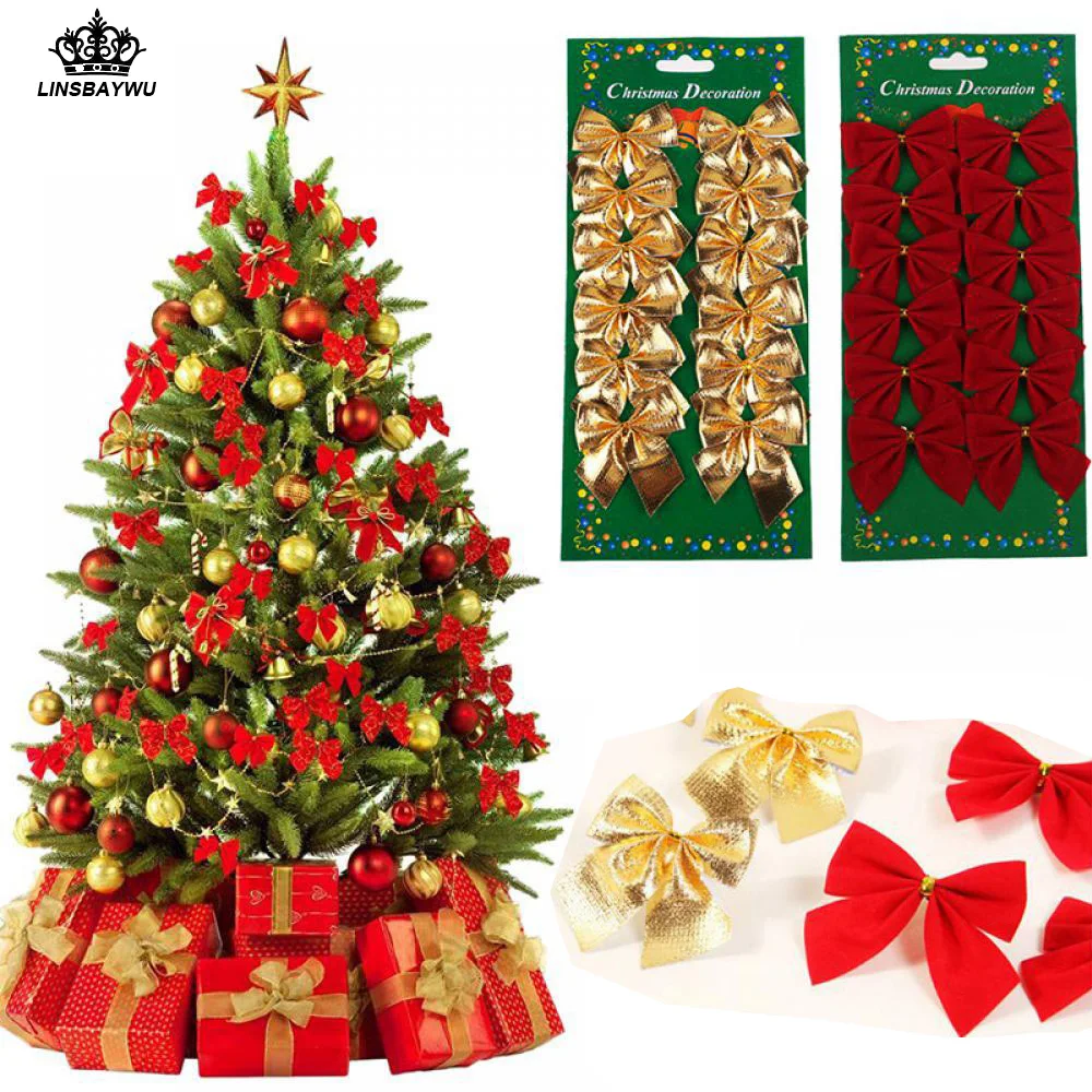 

12 Pcs Pretty Bow Xmas Ornament Christmas Tree Decoration Festival Party Home Bowknots Baubles Baubles New Year Decoration