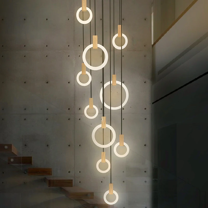 Modern LED chandelier nordic living room pendant lamp bedroom fixtures staircase lighting loft illumination long hanging lights