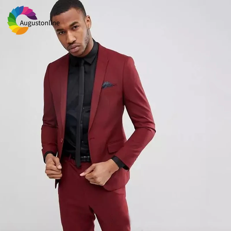 

Burgundy Slim Fit Men Suits Wedding Tuxedos Groom Wear 2 Pieces (Jacket+Pants) Terno Bridegroom Prom Suits Blazer Costume Homme