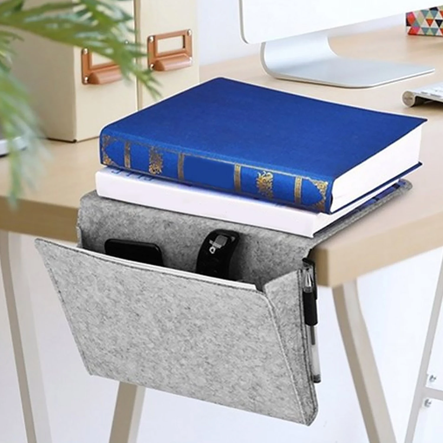 

Behogar Felt Multifunction Bedside sofa Hanging Storage Organizer box with 2 Small Pocket Bed Table Sofa Small Thing storage Bag