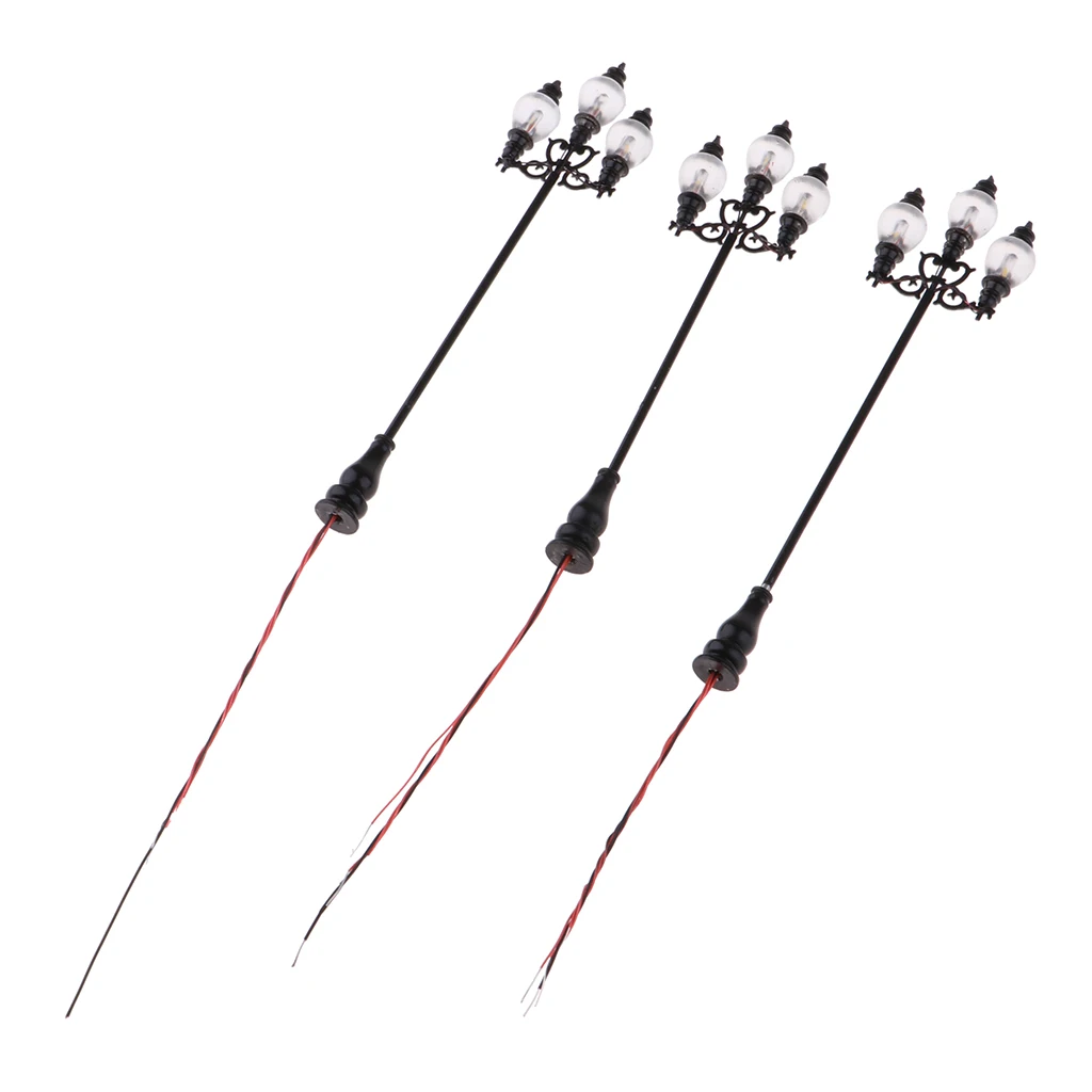 3 Pieces Model Railway Led Lamppost Lamps Yard Street Lights HO Scale