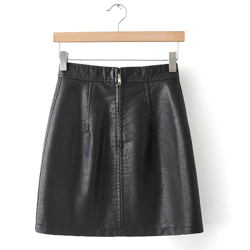 Fitaylor короткая юбка из искусственной кожи Женская мода тонкая черная Сексуальная мини-юбка с высокой талией на молнии Женская кожаная трапециевидная юбка