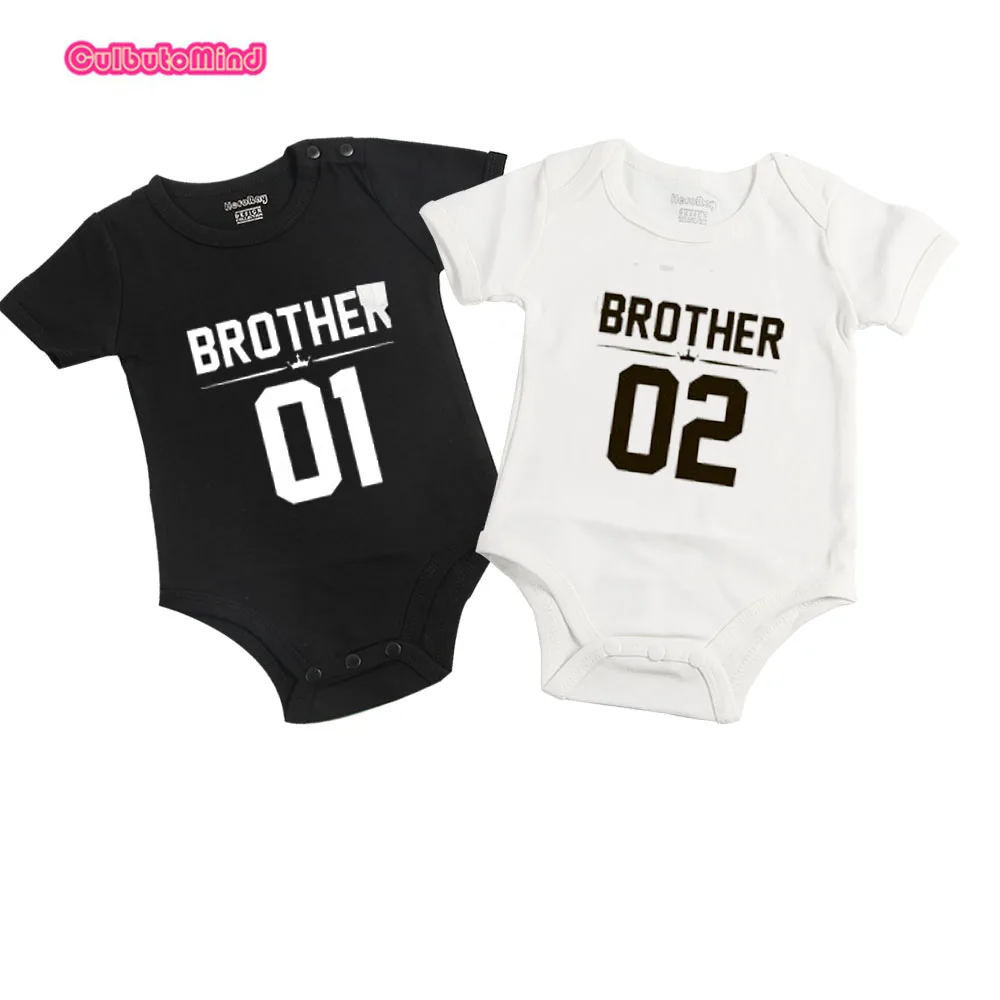 

Baby Boys Girls Short Sleeve Baby Bodysui,Summer Kids Clothes,Cotton Letter Printed ,Black Brother Sister Child Tops Tees 0-12 M