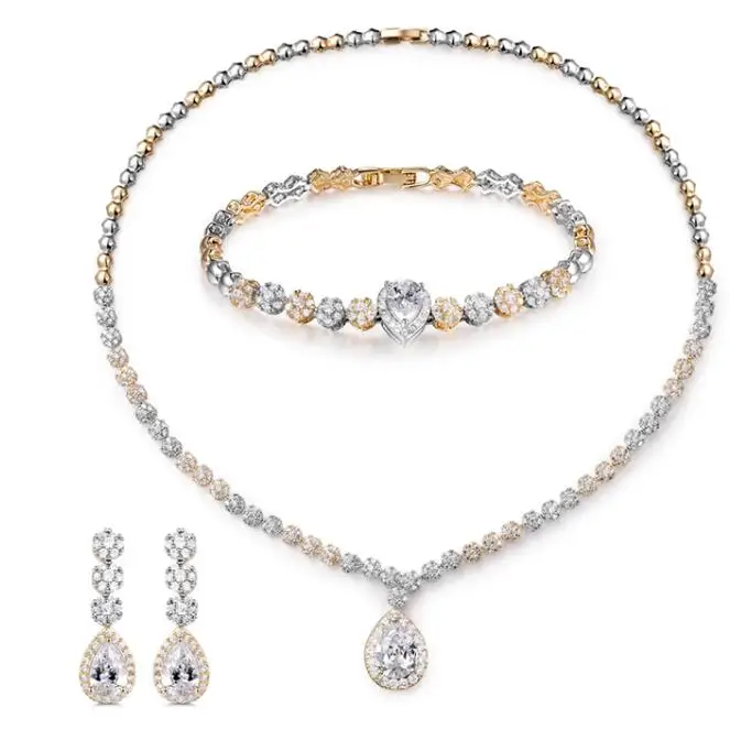 GULICX высокое качество кубического циркония свадебное ожерелье+ серьги+ браслет Роскошный Кристалл наборы свадебных ювелирных изделий для подружек невесты