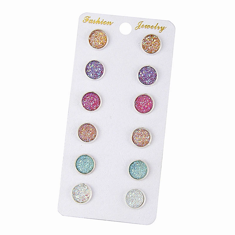 E0265 Mixed Color Fashion Stud Earring Sets 6 Pairs / Set Cute Bling