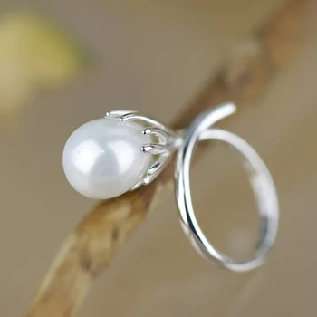 

Genuine Solid Sterling Silver Ring 925 For Women Antique Flower Womens Jewelry Natural Freshwater Pearl Adjustable Size