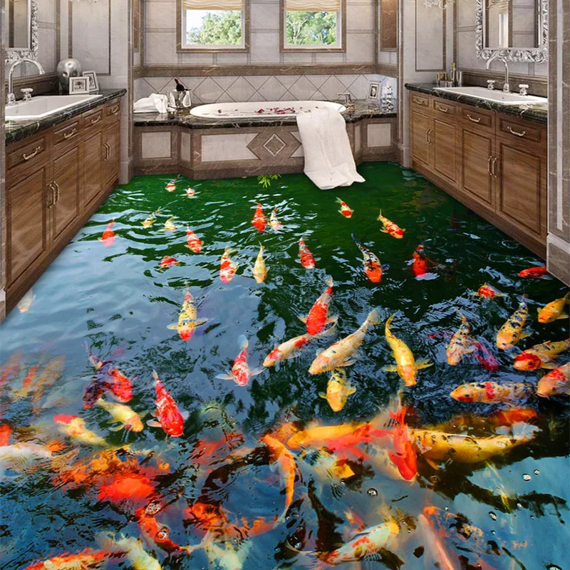 ПВХ самоклеющиеся водонепроницаемые 3D напольные фрески Золотая рыбка пруд фото обои стикеры Ванная комната Кухня домашний декор Papel де Parede