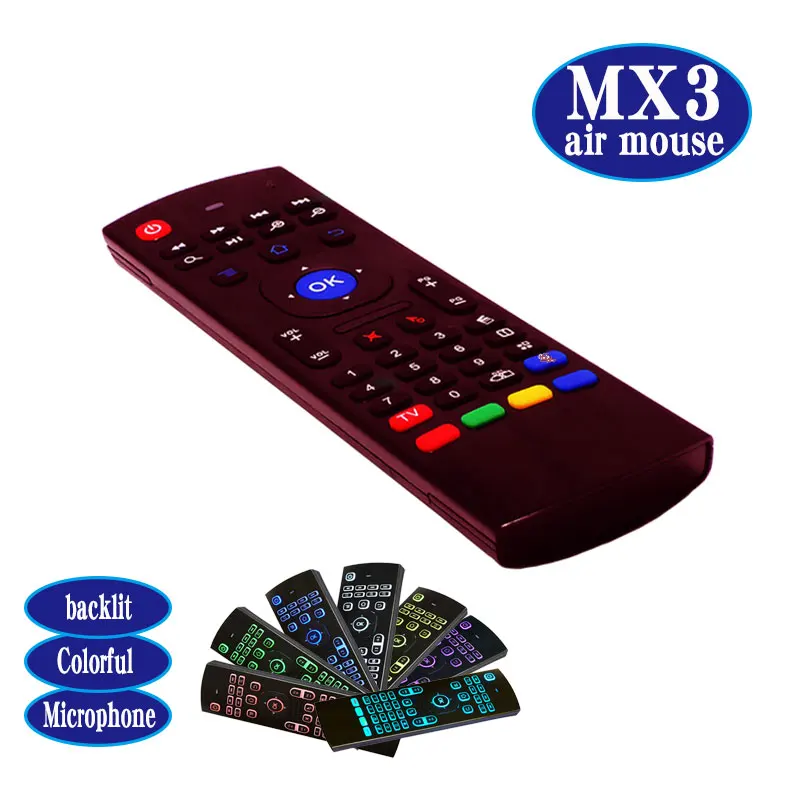 100 шт, MX3 air fly mouse, мини-клавиатура с подсветкой, цветной 2,4 ГГц, беспроводной пульт дистанционного управления для android tv box, ноутбука, мини-ПК