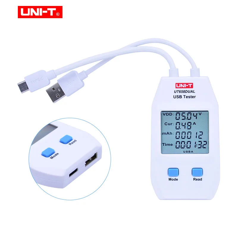 UNI-T UT658A/UT658C/UT658DUAL серия USB измеритель мощности и тестер цифровой измеритель напряжения/тока/емкости/энергии/сопротивления