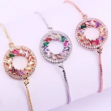 10 шт Красочные CZ Циркон круг Шарм Регулируемая цепь женский браслет ювелирные изделия