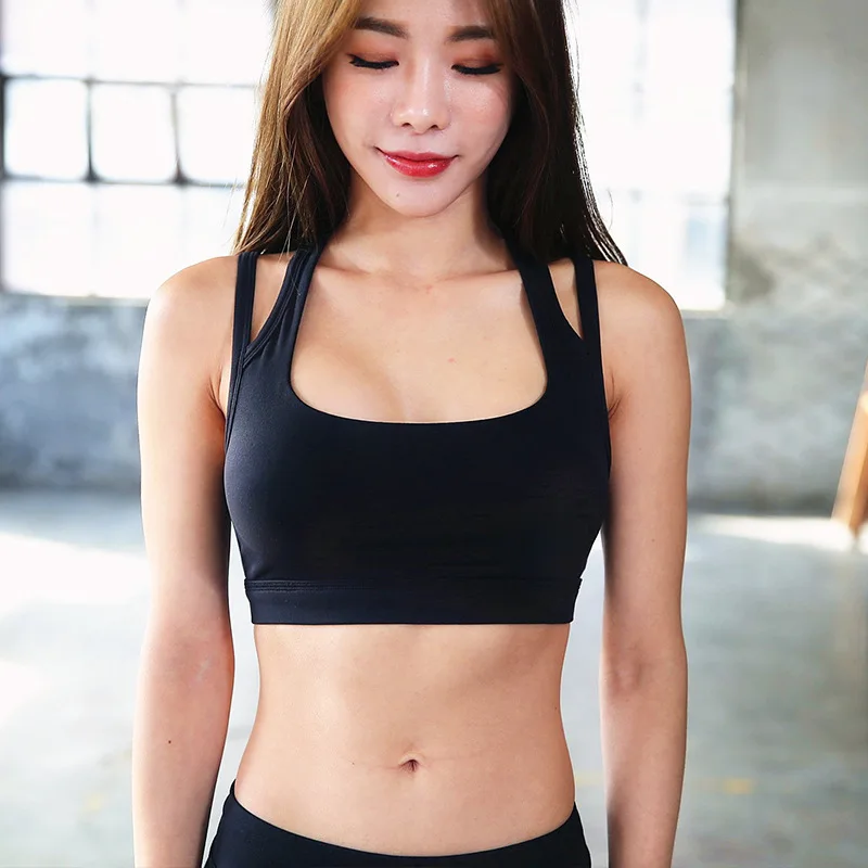 New Women Cross Back Bra Shockproof Sport Bra No Bounce Versatile Athletic Top Vest Running