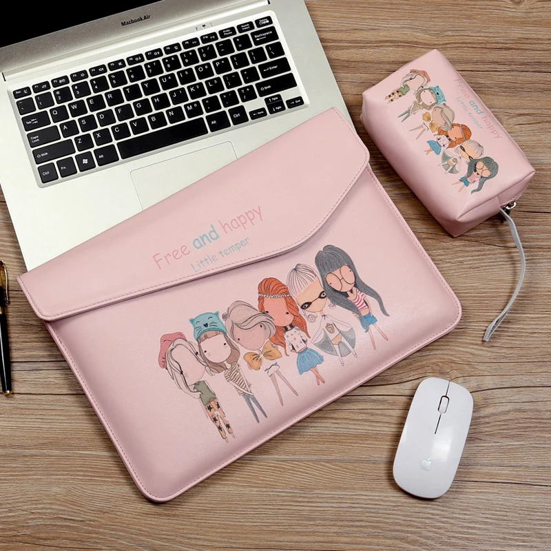 

For Macbook Air 13 bag Pro 14 15 2018 Case Cartoon Smooth PU Leather Ultra Slim Magnet Adsorption Women Girl Sleeve Laptop Bags
