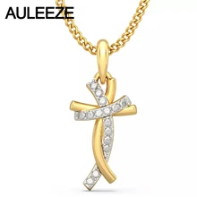 Классический стиль гуманоид Крест Подвески 14 К желтое золото натуральным бриллиантовое ювелирное изделие ожерелье обручение Свадебные украшения
