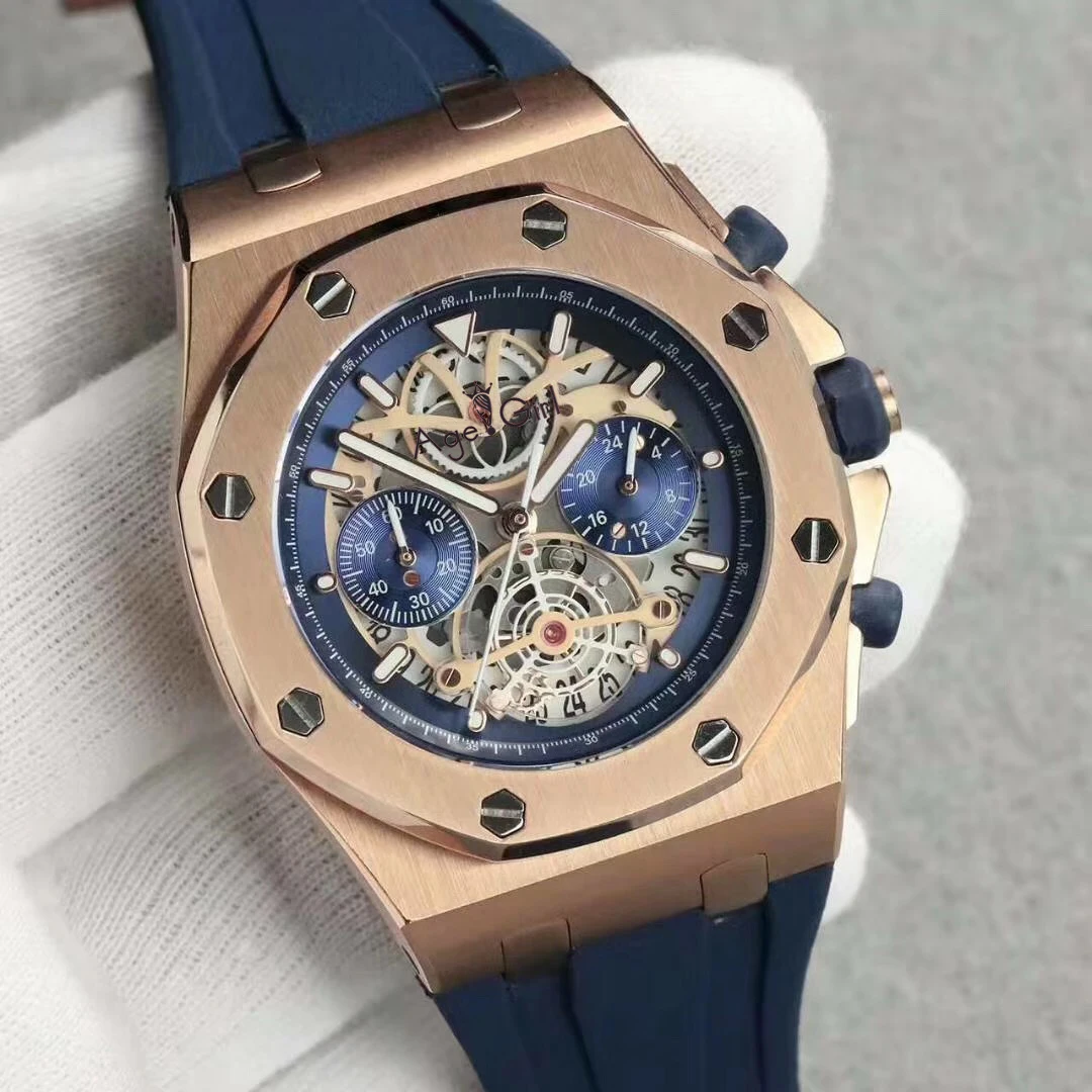 

Luxury Brand New Quartz Chronograph Men Watch Stopwatch Lebron James Sapphire Watches Rose Gold Blue Black Luminous Leather AAA+