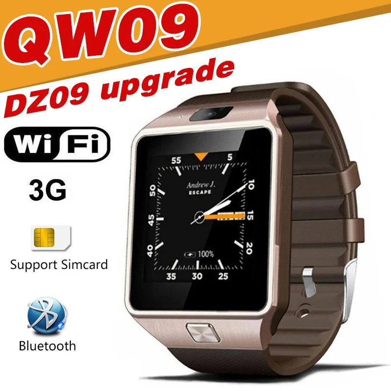 

QW09 Smart watch DZ09 Android Upgrade Bluetooth Mobile phone Smartwatch 3G WIFI Card stainless steel case Alarm touch