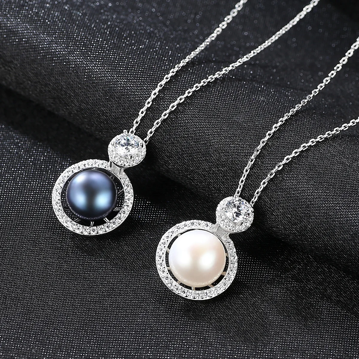 

S925 sterling silver fashion necklace with 3A zircon natural freshwater pearl