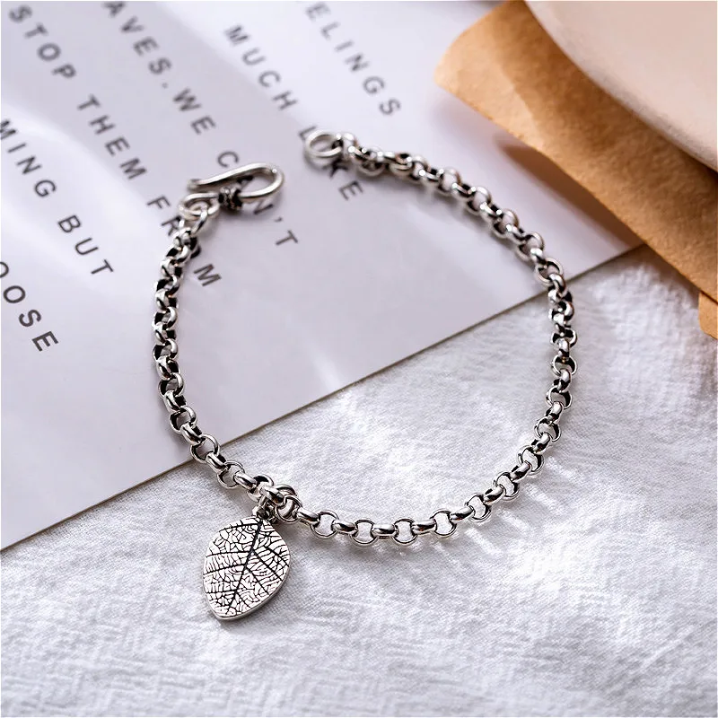 Flyleaf Vintage Leaves Real 925 Sterling Silver Bracelets For Women Fashion Fine Jewelry Bracelets& Bangles High Quality