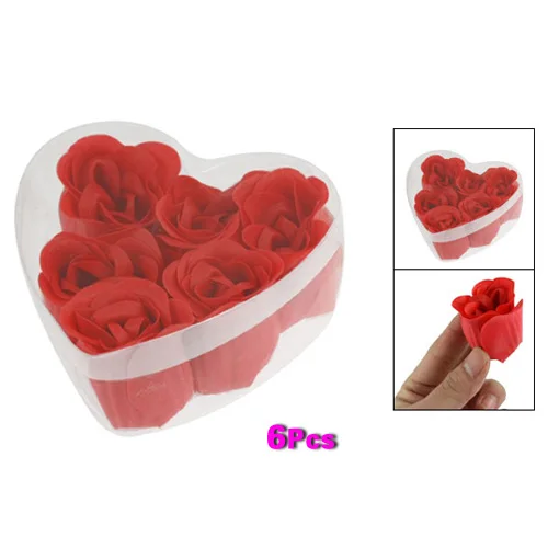 

5PACK (6 Pcs Red Scented Bath Soap Rose Petal in Heart Shape Box