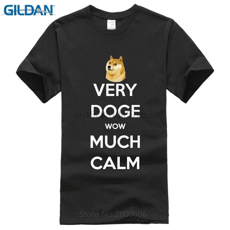 Футболка дизайн с круглым вырезом для мужчин очень Doge Wow Much Calm 100% хлопок короткий