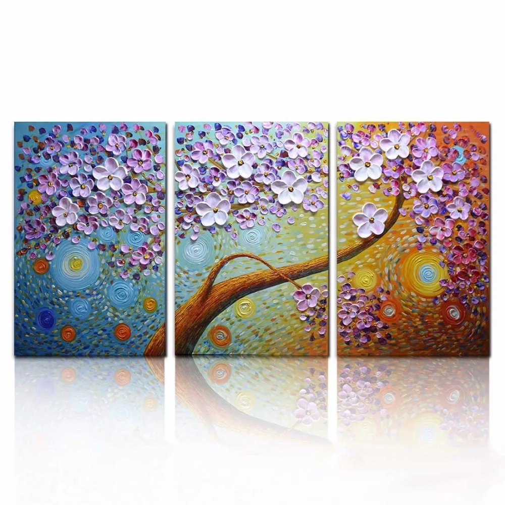 

100% Hand painted 3D Flower Paintings On Canvas 3 Panels Wall Art for living Room Dinning Room Bedroom Artwork