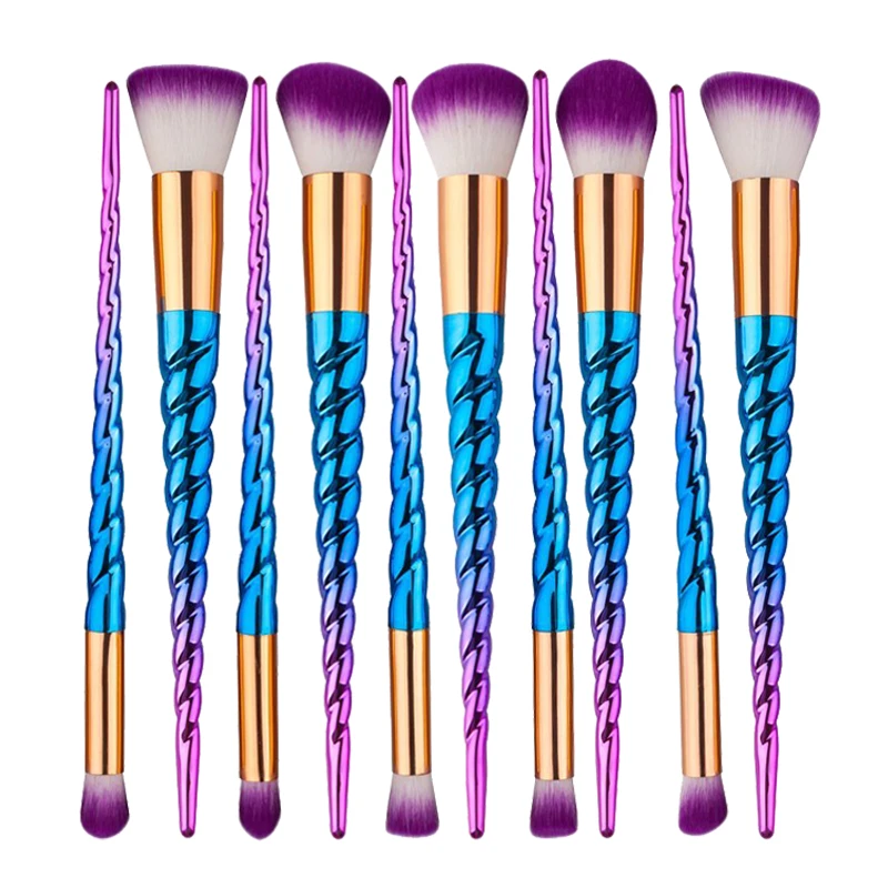 

10pcs Gradient Color Spiral Handle Makeup Brush Power Foundation Blusher Unicorn Makeup Brushes Set Multipurpose Makeup Brush