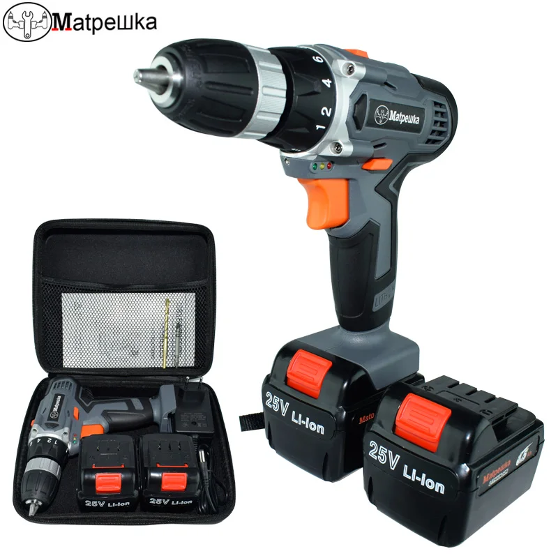 25V Drill household cordless drill multifunctional electric screwdriver rechargeable 2 battery electric font b power b