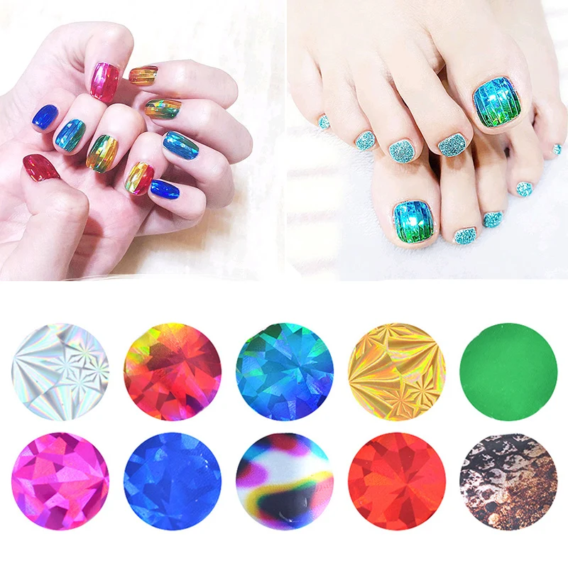 

Fashion 10 Reels/Box Transparent Nail Foil Set Nail Art Decals Manicure AB Color Transfer Sticker