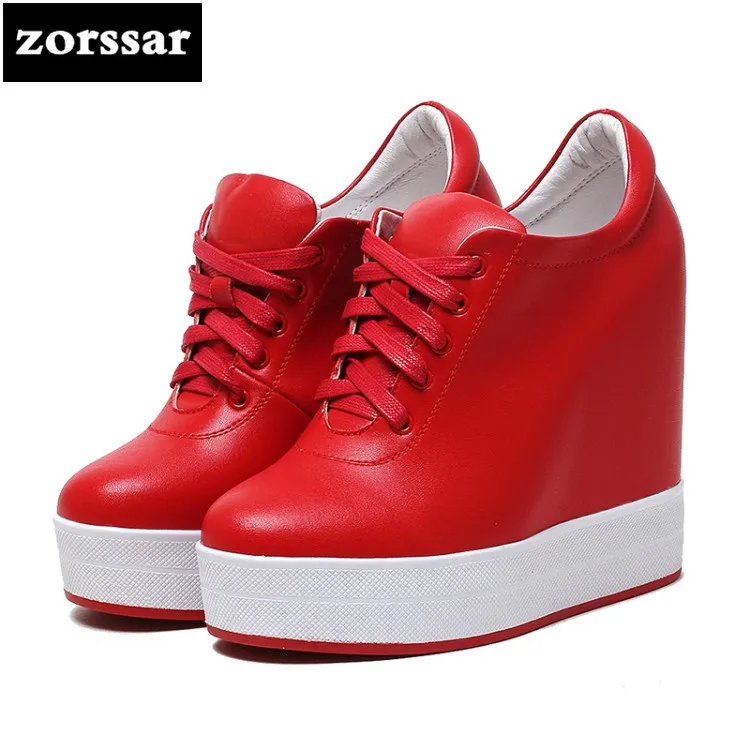 

{Zorssar} 2019 new Female booties high heels Wedges Shoes Genuine Leather Height Increasing platform Ankle Boots Botas de mujer