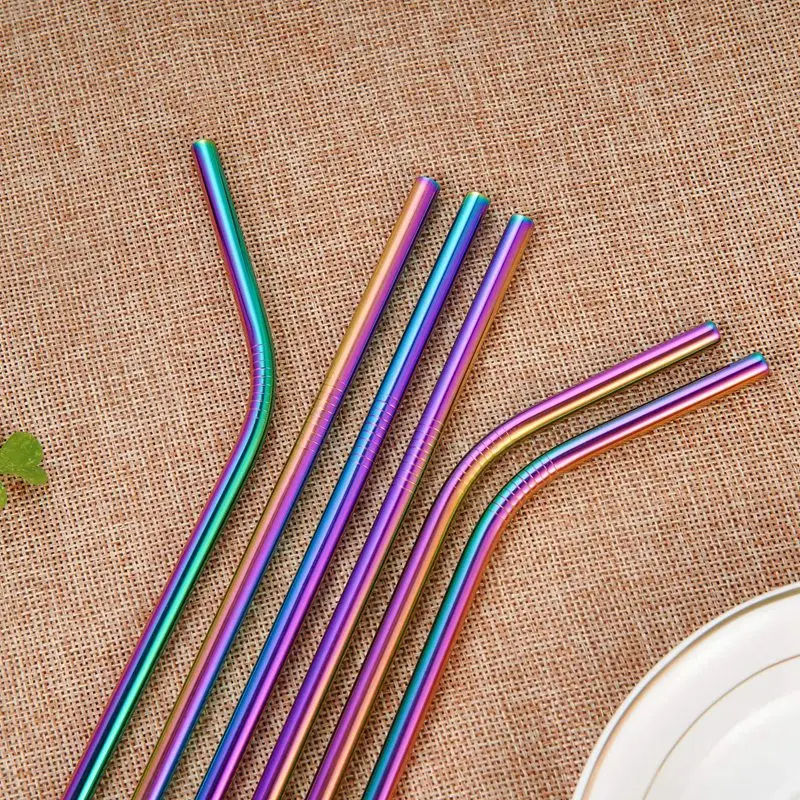 Разноцветные разноцветные соломинки из нержавеющей стали радужные многоцветные многоразовые соломинки металлические соломинки для тумблера St