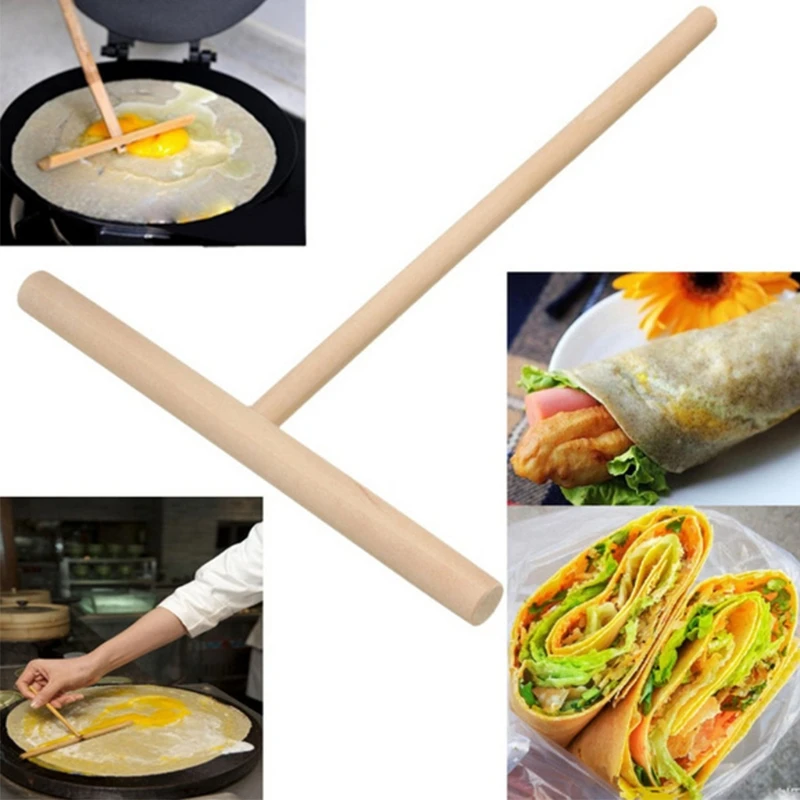 

1PC T Shape Wooden Pancake Batter Spreader Stick Rolling Pin Kitchen Tool