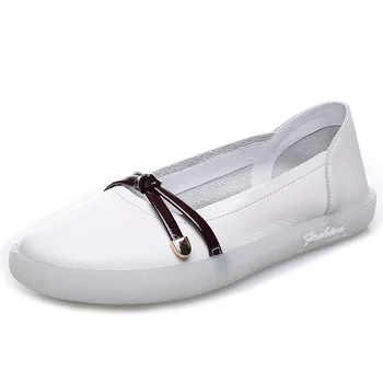 

Women's Leather Luxury Brand Flat Women's Shoes 2019 New Fashion Comfortable Oxford Soft Bottom of Ballet Casual White Shoes