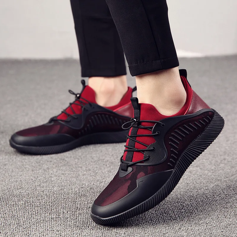 

Lightweight and comfortable leather stitching European men's running sneakers comfortable and breathable casual men's shoes