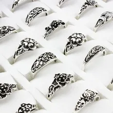 20 części/partia Mix kształt losowy rozmiar kwiat urok antyczne posrebrzane oświadczenie Trendy mały Vintage pierścień dla kobiet i mężczyzn