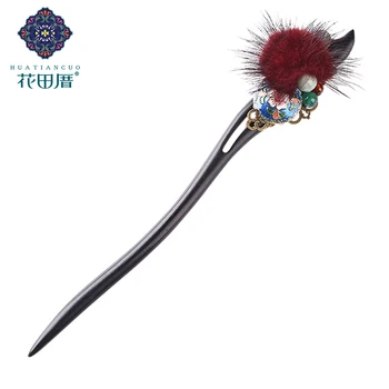 

Ethnic Handmade Black And Ebony Red Mink Hairy Ball Round Alloy Stone Beads Accessories Jewelry Woman Hair Sticks FZ-17024