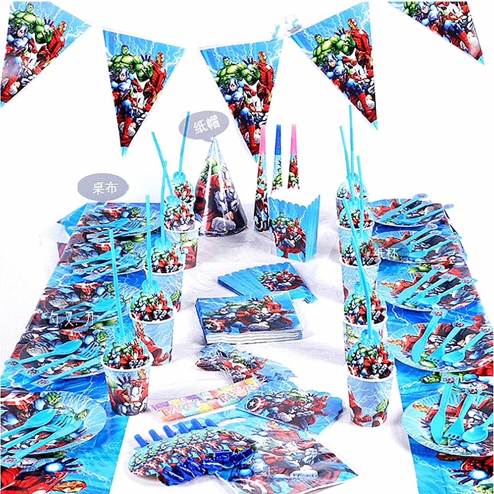 

The avergers first happy birthday kids party baby boy shower table cloth banner disposable table ware decoration set