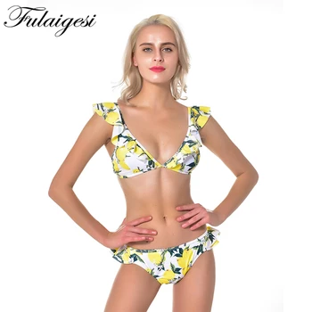 

Fulaigesi Bikinis Set 2020 Floral Print Swimwear Women Ruffles Mujer Sexy Swimsuit Push Up Bathing Suit Bathers Two-piece Suits